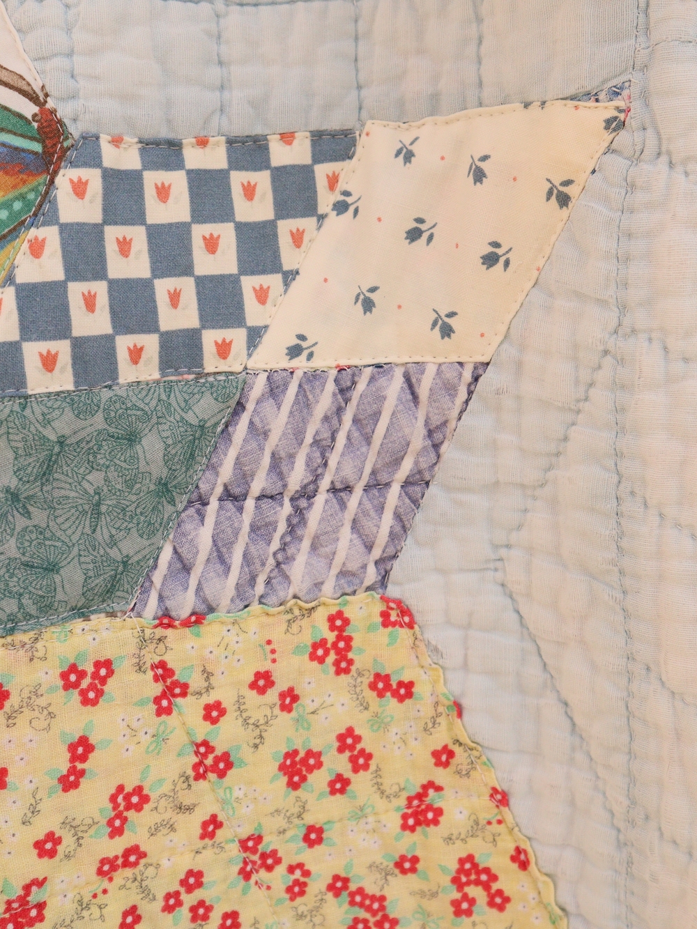 Upcycled Patchwork Quilt Coat Vintage Blanket Light Blue L • XL - Picture 11 of 12